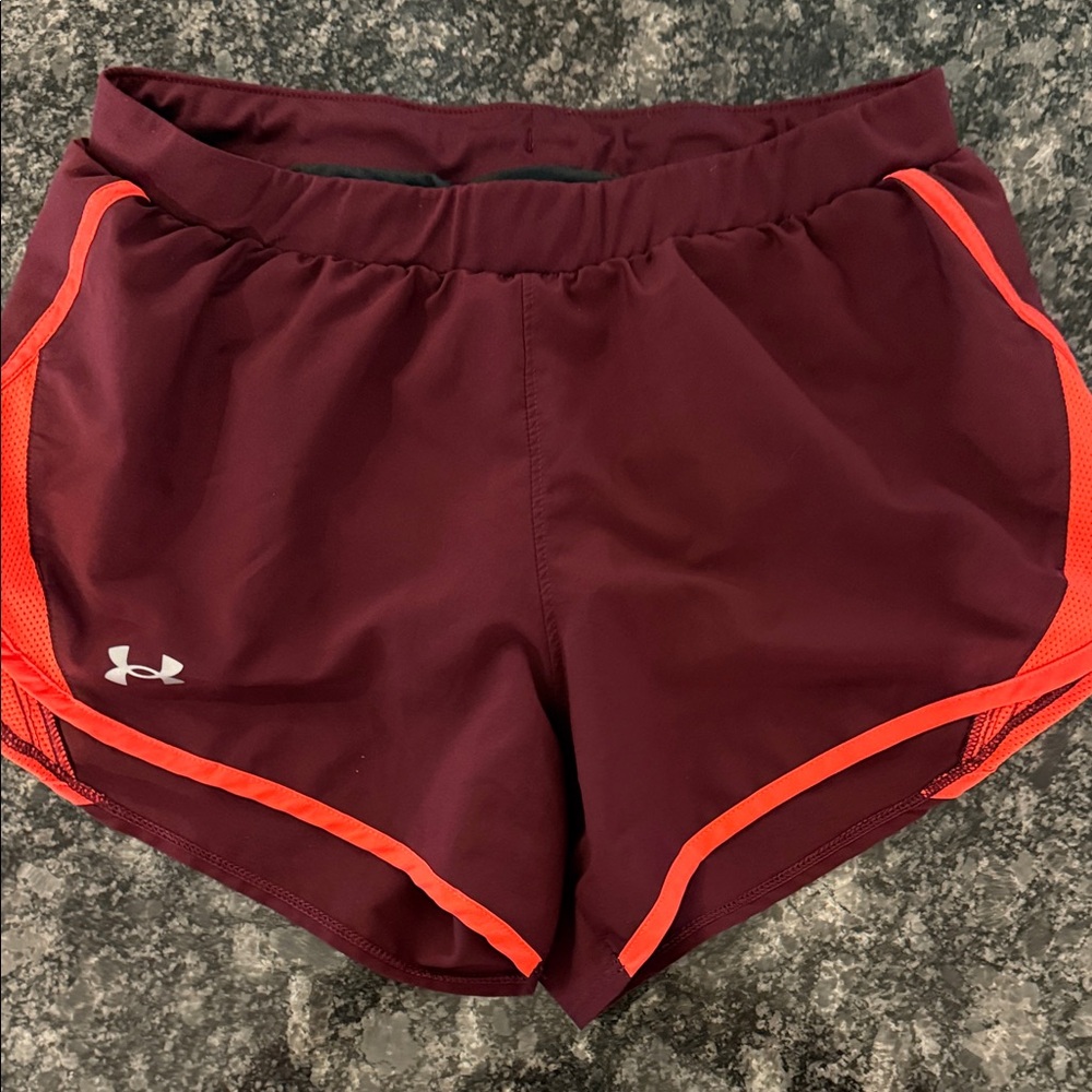 Under Armour Women's Maroon Shorts with Coral Trim